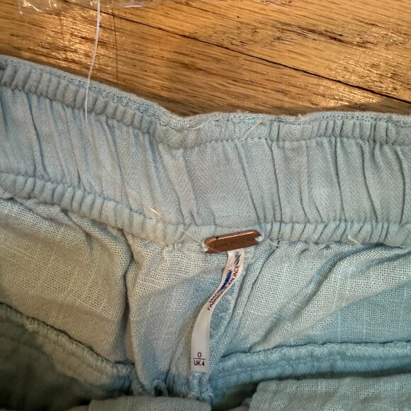 Free People Lotta Love Linen Trousers Pant Robins Egg Blue NWT Size 0 - Picture 6 of 9